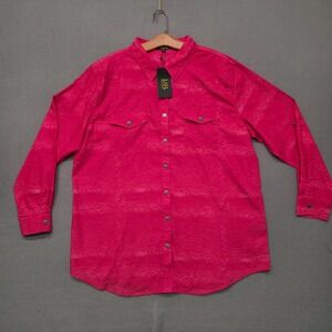 Lucky & Blessed Women's Fuchsia Ostrich Print Long‎ Sleeve Shirt Size 2X